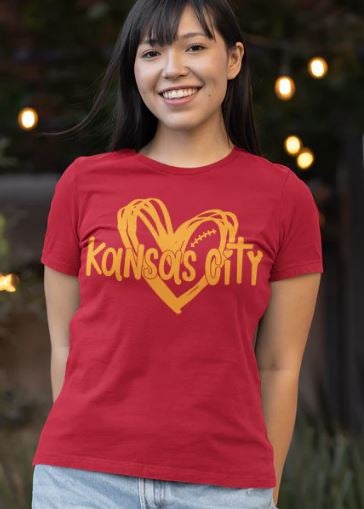 KC Heart Raglan Chiefs 3/4 Sleeve T Shirt